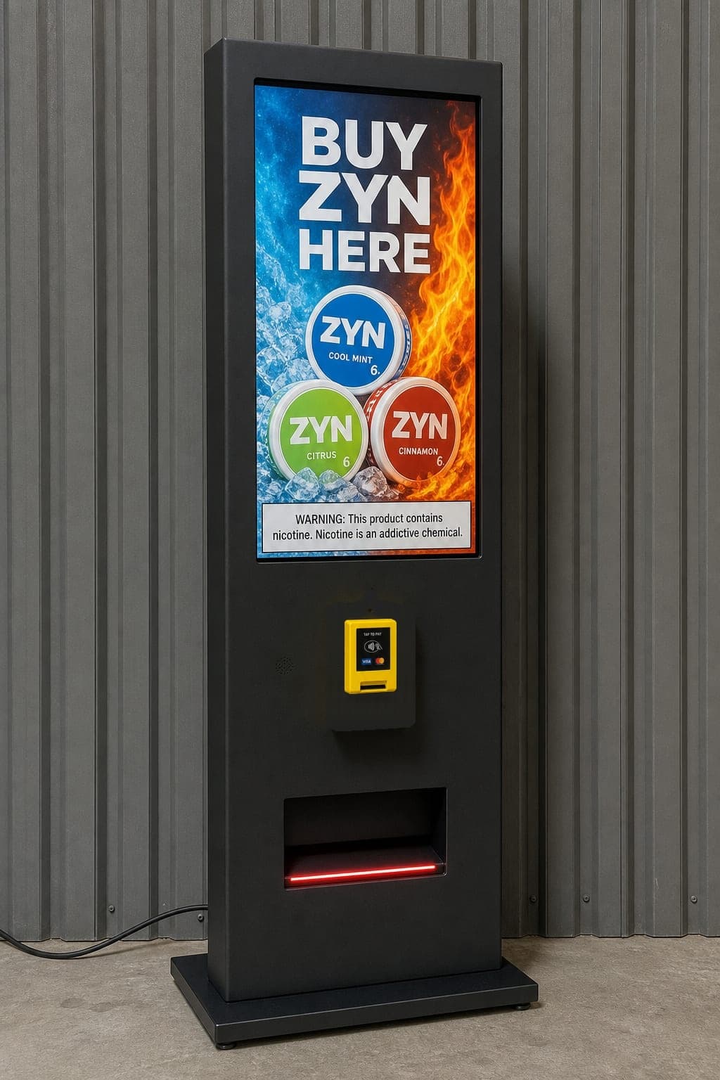 OnHand smart vending machine display showing nicotine pouch creative